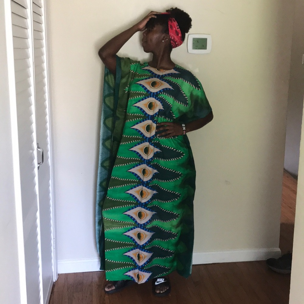 Green African Print Free Dress